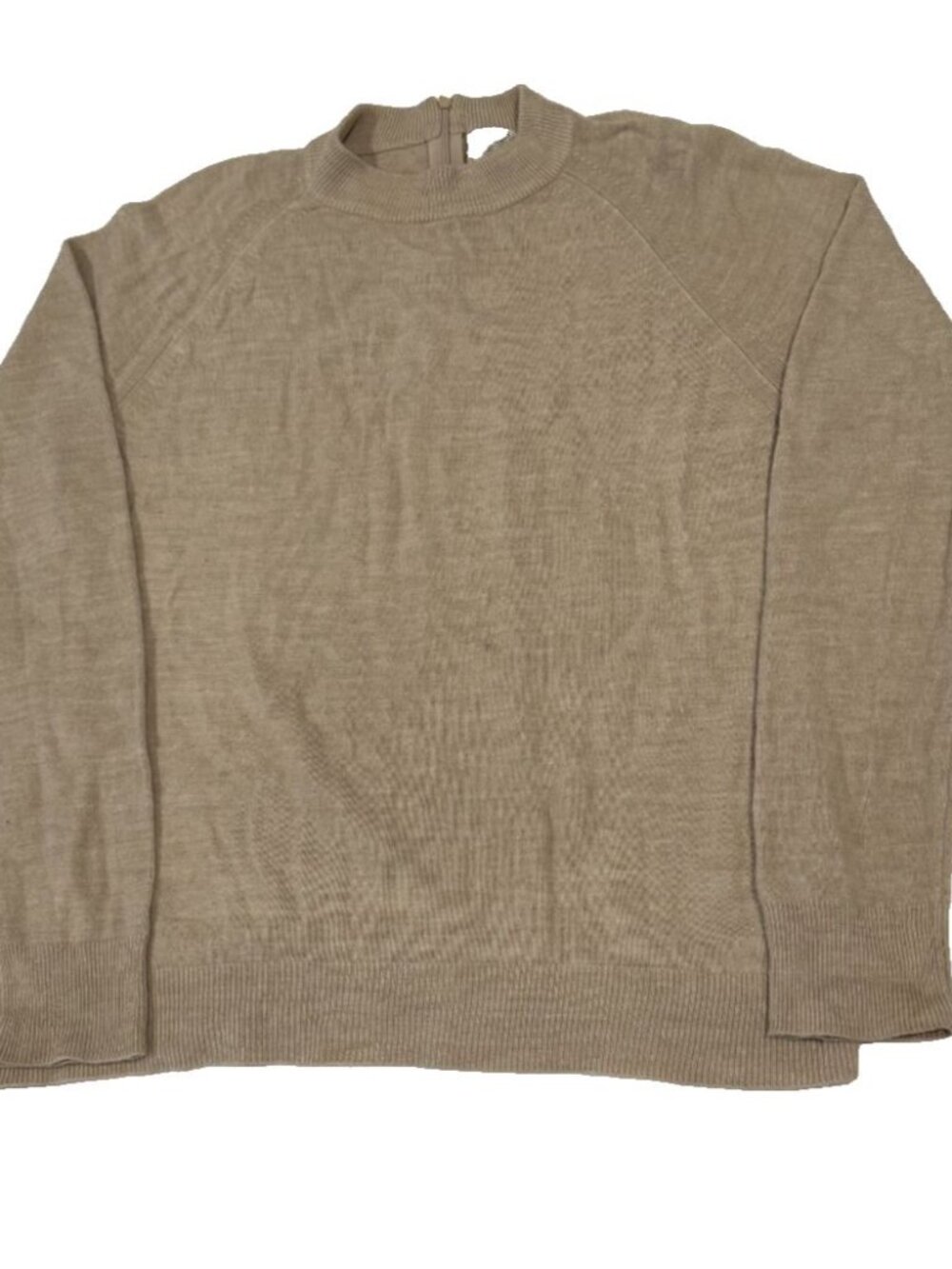Debbie Morgan Women's XL Tan Beige Mock Neck Sweater Back Zip Raglan Sleeve